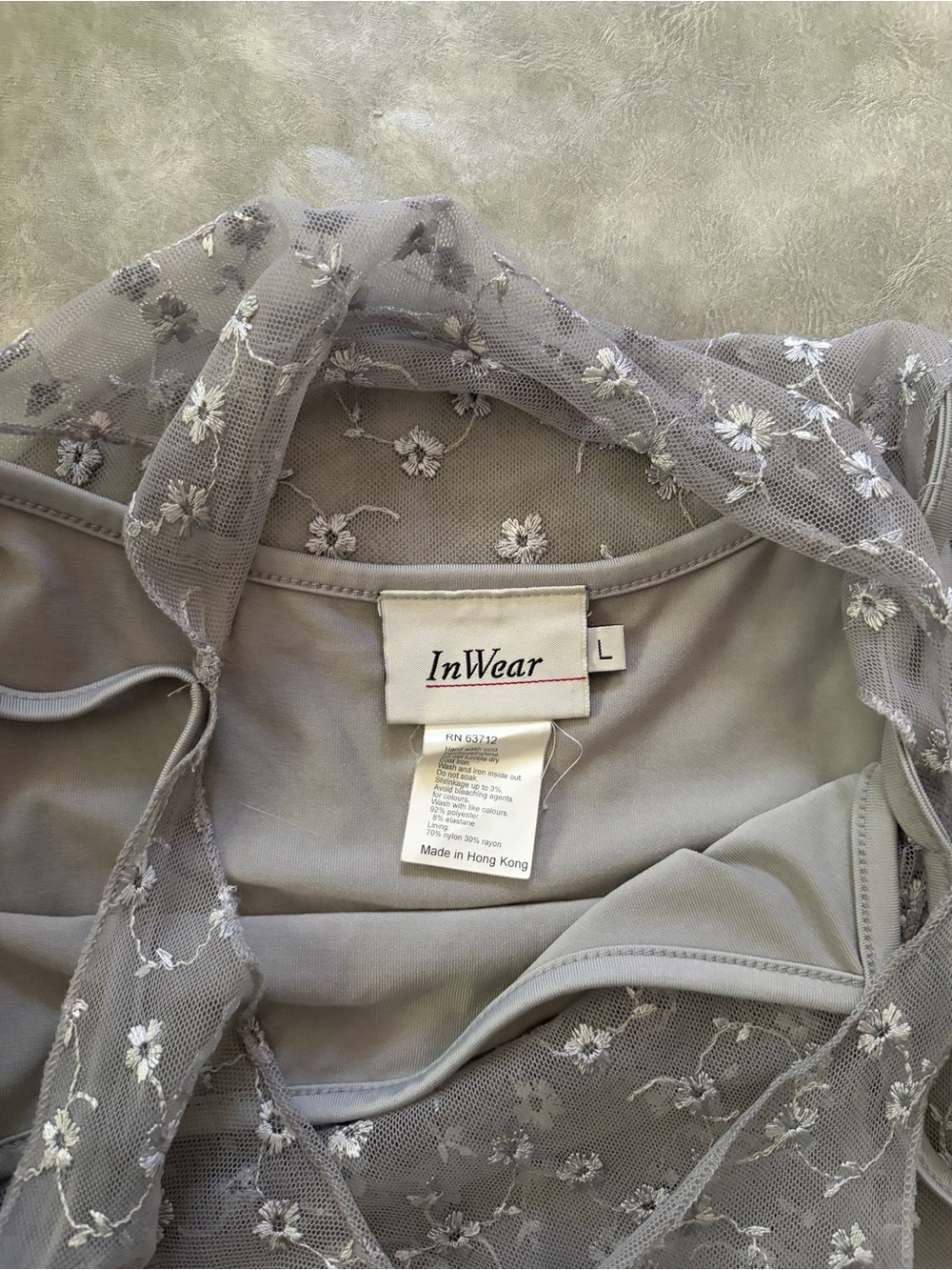 Vintage 90s Romantic Silver Grey Floral Embroidered Sheer Mesh Midi Dress - Picture 8 of 12